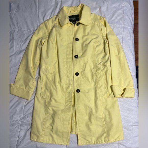 Eddie Bauer Lightweight Trench Rain Coat Button Down Neon Yellow Women’s Small - Picture 1 of 7